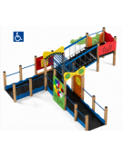 Percorso inclusivo con pali in legno termotrattato - scivolo in polietilene rotazionale h 90 cm - cm 623x692x224h