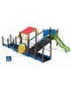 Percorso inclusivo con pali in alluminio rifiniti in legno light - scivolo in polietilene rotazionale h 90 cm - cm 485x610x247h