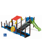 Percorso inclusivo con pali in plastica riciclata - scivolo in polietilene rotazionale h 90 cm - cm 485x610x247h