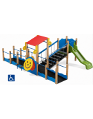 Percorso inclusivo con pali in legno termotrattato - scivolo in polietilene rotazionale h 90 cm - cm 485x610x247h