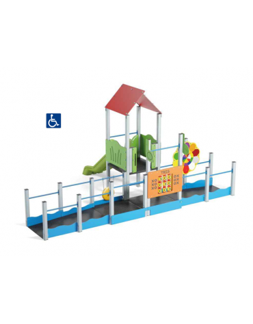 Mini villaggio attrezzato inclusivo con pali in alluminio - scivolo in polietilene h 90 cm - cm 454x610x320h