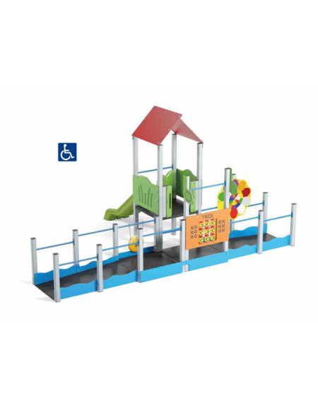 Mini villaggio attrezzato inclusivo con pali in alluminio - scivolo in polietilene h 90 cm - cm 454x610x320h