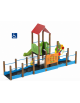 Mini villaggio attrezzato inclusivo con pali in alluminio rifiniti in legno light - scivolo in polietilene - cm 454x610x320h