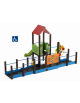 Mini villaggio attrezzato inclusivo con pali in alluminio rifiniti in legno dark - scivolo in polietilene - cm 454x610x320h
