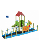 Mini villaggio attrezzato inclusivo con pali in legno di pino - scivolo in polietilene - cm 454x610x320h