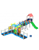 Baby Villaggio attrezzato inclusivo con pali in alluminio - 2 scivoli in polietilene rotazionale  - cm 693x880x334h