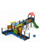 Baby Villaggio inclusivo con pali in alluminio rifiniti in legno dark - 2 scivoli in polietilene rotazionale - cm 693x880x334h