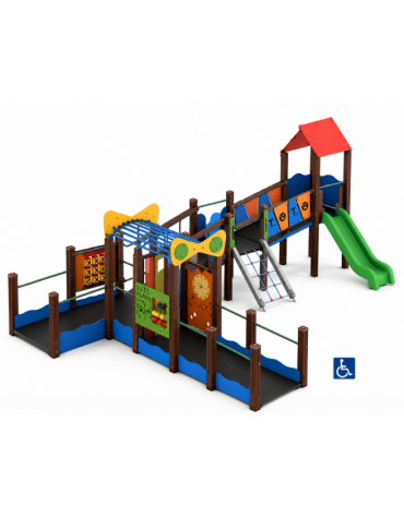 Baby Villaggio inclusivo con pali in plastica riciclata - 2 scivoli in polietilene rotazionale - cm 693x880x334h