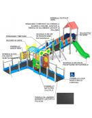 Baby Villaggio inclusivo con pali in legno termotrattato - 2 scivoli in polietilene rotazionale - cm 693x880x334h