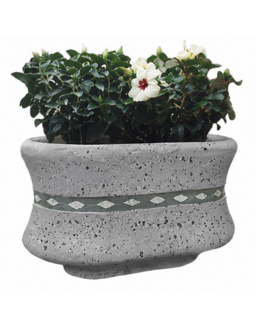 Fioriera ovale in cemento calcestruzzo colore Grigio pietra - con greca decorativa - cm 130x60x65h - Conforme ai CAM