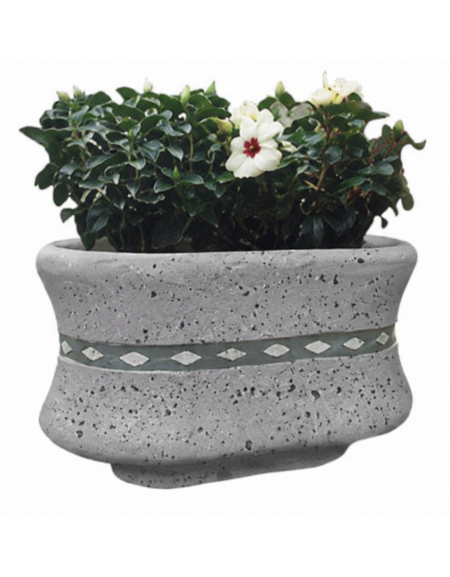 Fioriera ovale in cemento calcestruzzo colore Grigio pietra - con greca decorativa - cm 130x60x65h - Conforme ai CAM