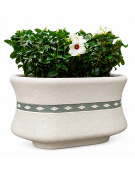 Fioriera ovale in cemento calcestruzzo colore Bianco pietra - con greca decorativa - cm 130x60x65h - Conforme ai CAM