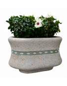 Fioriera ovale in cemento calcestruzzo colore Grigio Travertino - con greca decorativa - cm 130x60x65h - Conforme ai CAM