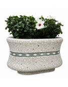 Fioriera ovale in cemento calcestruzzo colore Grigio sabbiato - con greca decorativa - cm 130x60x65h - Conforme ai CAM