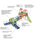 Medio Villaggio attrezzato inclusivo, 3 torri con pali in plastica riciclata - 2 scivoli in polietilene - cm 847x881x360h