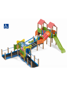 Medio Villaggio attrezzato inclusivo, 3 torri con pali in legno termotrattato - 2 scivoli in polietilene - cm 847x881x360h