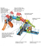 Maxi villaggio inclusivo, 4 torri - con pali in alluminio - 3 scivoli e palestra addossata - cm 885x1300x360h