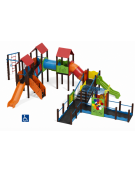 Maxi villaggio inclusivo con pali in alluminio rifiniti legno dark - 3 scivoli e palestra - cm 885x1300x360h