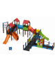 Maxi villaggio inclusivo con pali in alluminio rifiniti legno dark - 3 scivoli e palestra - cm 885x1300x360h