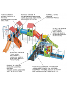 Maxi villaggio inclusivo con pali in alluminio rifiniti legno dark - 3 scivoli e palestra - cm 885x1300x360h