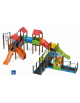 Maxi villaggio inclusivo con pali in alluminio rifiniti legno light - 3 scivoli e palestra - cm 885x1300x360h