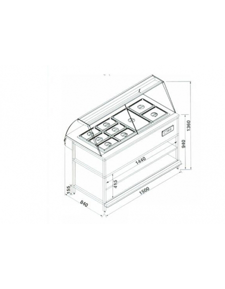 Vetrina calda Bagnomaria con vaschette da cm. 150
