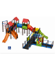 Maxi villaggio inclusivo, 4 torri - con pali in plastica riciclata - 3 scivoli e palestra addossata - cm 885x1300x360h