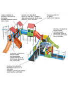 Maxi villaggio inclusivo, 4 torri - con pali in legno di pino - 3 scivoli e palestra addossata - cm 885x1300x360h