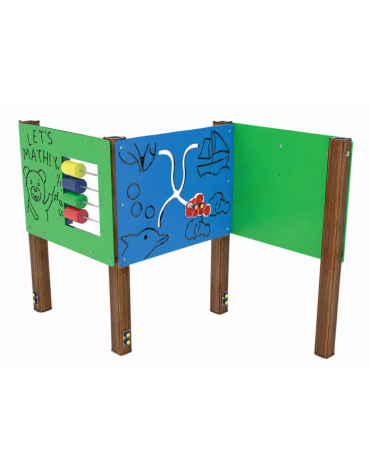 Multi pannelli didattici con pali in alluminio rifiniti in legno light e pannelli in HDPE - cm 188x105x132h