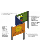 Multi pannelli didattici con pali in alluminio rifiniti in legno dark e pannelli in HDPE - cm 188x105x132h