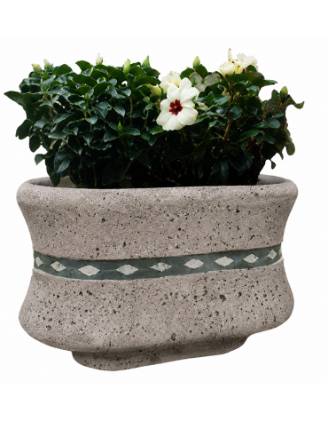 Fioriera ovale in cemento calcestruzzo colore Bianco sabbiato - con greca decorativa - cm 130x60x65h - Conforme ai CAM