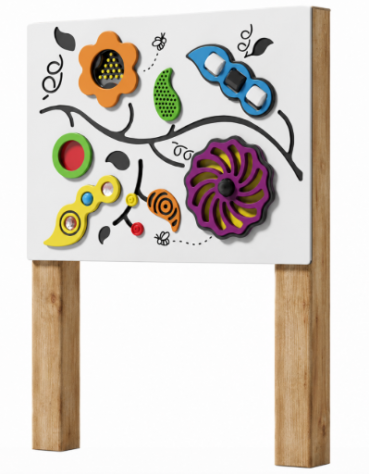 Pannello didattico sensoriale con pali in legno termotrattato - Pannello in HDPE - cm 80x14x132h