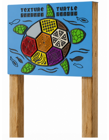 Pannello didattico sensoriale Tartaruga con pali in legno termotrattato - Pannello in HDPE - cm 80x14x132h