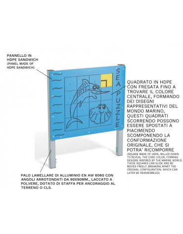 Pannello didattico Puzzle con struttura in alluminio - Pannello in HDPE - cm 140x16x165h