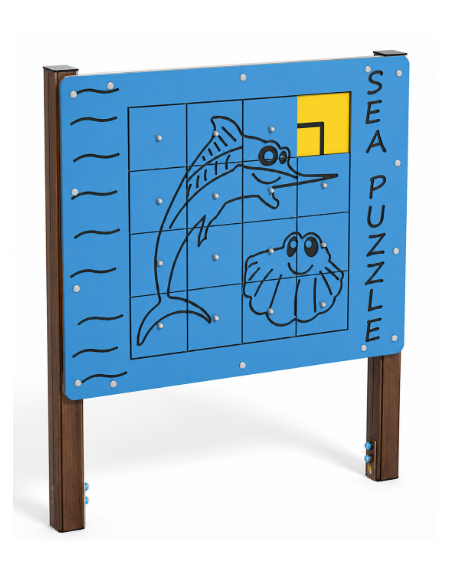 Pannello didattico Puzzle Mare con struttura in alluminio rifinita in legno light - Pannello in HDPE - cm 140x16x165h