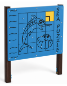 Pannello didattico Puzzle Mare con struttura in alluminio rifinita in legno dark - Pannello in HDPE - cm 140x16x165h