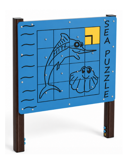 Pannello didattico Puzzle Mare con struttura in alluminio rifinita in legno dark - Pannello in HDPE - cm 140x16x165h