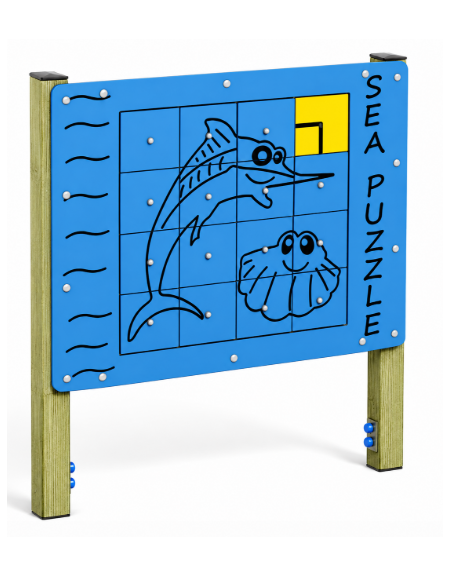 Pannello didattico Puzzle Mare con struttura in legno di pino nordico - Pannello in HDPE - cm 140x16x165h
