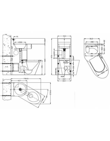 Blocco Professionale combinato WC con lavabo - versione Sinistra - satinato