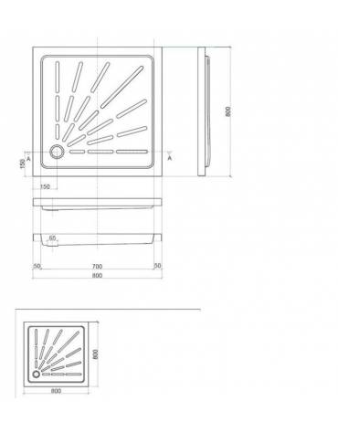 Piatto doccia in acciaio inox 800x800x76 mm - SATINATO