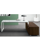 Scrivania per servente piano in vetro temperato spessore mm 10 e gamba metallica ad anello chiuso - cm 180x90x72,5h