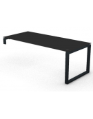 Scrivania per servente piano in vetro temperato spessore mm 10 e gamba metallica ad anello chiuso - cm 200x90x72,5h