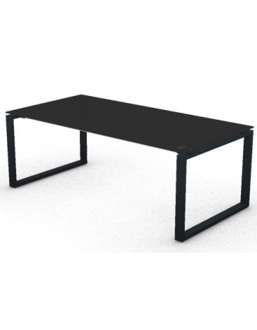 Scrivania piano in vetro temperato spessore mm 10 e gamba metallica ad anello chiuso  - Colori a scelta - cm 200x100x72,5h