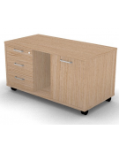 Mobile di servizio su ruote con vano a giorno, anta e cassettiera con chiusura ammortizzata - cm 118x60x61h