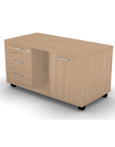 Mobile di servizio su ruote con vano a giorno, anta e cassettiera con chiusura ammortizzata - cm 118x60x61h