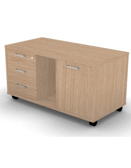 Mobile di servizio su ruote con vano a giorno, anta e cassettiera con chiusura ammortizzata - cm 118x60x61h