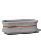 Fioriera ovale in cemento calcestruzzo - colore Grigio pietra - con fascia color rame - cm 170x60x65h - Conforme ai CAM