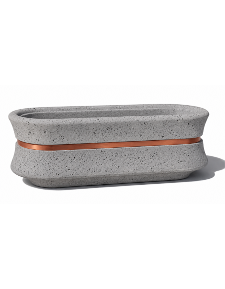 Fioriera ovale in cemento calcestruzzo - colore Grigio pietra - con fascia color rame - cm 170x60x65h - Conforme ai CAM