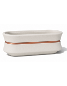 Fioriera ovale in cemento calcestruzzo - colore Bianco pietra - con fascia color rame - cm 170x60x65h - Conforme ai CAM