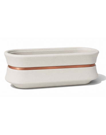 Fioriera ovale in cemento calcestruzzo - colore Bianco pietra - con fascia color rame - cm 170x60x65h - Conforme ai CAM